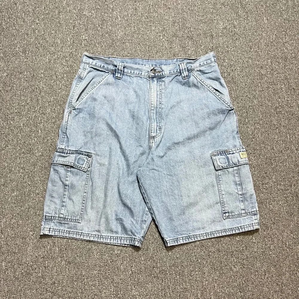 Wrangler Mens Denim Cargo Shorts Light Wash 100% Cotton Size 34
